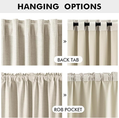 MIULEE 100% Blackout Linen Curtains for Bedroom, Linen Beige Solid Luxury Decor Thermal Insulation Room Darkening Drapes for Living Room Nursery Back Tab Rod Pocket 42 x 90 Inches, 2 Panels