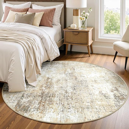 Washable Area Rugs 4ft Non-Slip Modern Abstract Soft for Living Room Entryway Bedroom Nursery, Print Pattern, Neutral Brown Gray