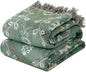 MSGKV Boho Throw Blanket for Couch Bed 60''x80'', 100% Cotton Blankets Woven Green Blanket Spring Reversible Spring Breathable Lightweight Decorative Throws