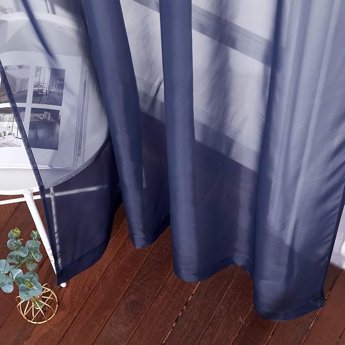 NICETOWN Sheer Curtains Voile Panels - Ring Top Light Weight Voile Window Draperies for Bedroom/Nursery/Dorm (W54 x L63 Inches, Dark Blue, Set of 2)