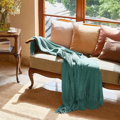 lifein Throw Blanket for Couch, Soft Boho Decor Bed Throw,Cozy Blue Chenille Knitted Small Farmhouse Lightweight Throw (Aqua,60 * 80")