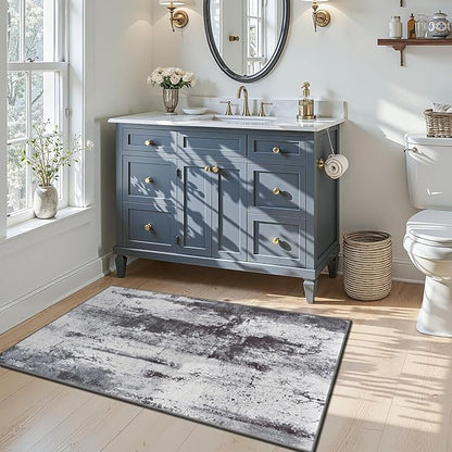 Toneed Entryway Rug 2x3 Door Mat for Indoor Entrance, Washable Small Throw Rug for Kitchen Floor, Front Door, Bedroom Bedside, Non-Slip Low Pile, Abstract Slate Grey