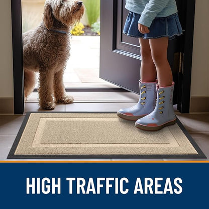 OLANLY Front Door Mat Indoor Outdoor Entrance, Waterproof All-Season, All-Weather Doormat, Sturdy Natural Rubber, Low Profile, Easy Clean Patio Porch Entryway Mat, 71x23, Off-White