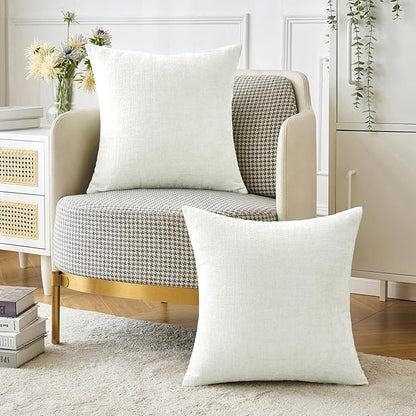 MIULEE Pack of 2 Couch Throw Pillow Covers 18x18 Inch Soft White Chenille Pillow Covers for Sofa Living Room Solid Dyed Pillow Cases