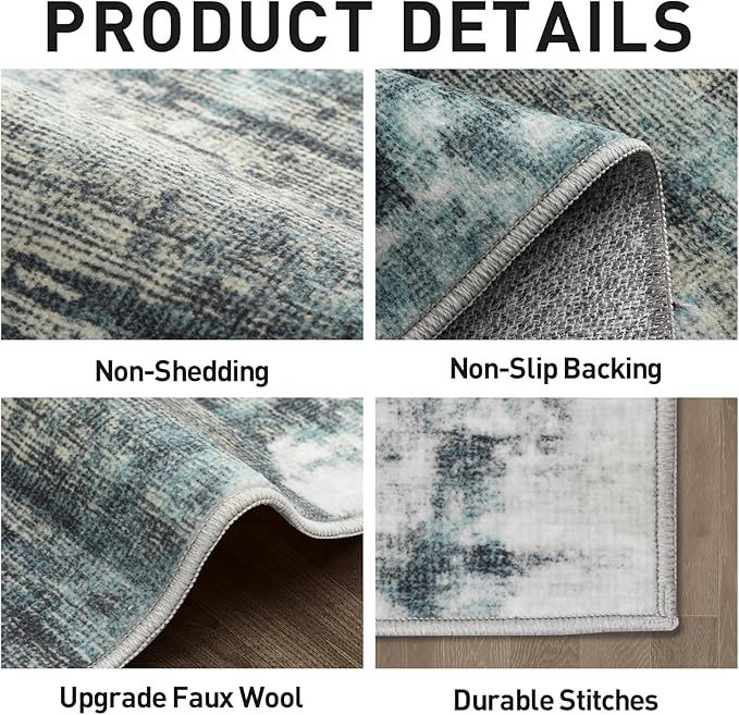 6x9 Area Rugs Washable Rug: Large Modern Abstract Living Room Rug Soft Anti-Skid Thin Carpet Indoor Floor Non-Shedding Carpets for Bedroom Dining Room Farmhouse Nursery Home Office Green Multi