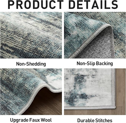 4x6 Area Rugs Washable Rug: Modern Abstract Living Room Rug Soft Anti-Skid Thin Carpet Indoor Floor Non-Shedding Carpets for Bedroom Dining Room Farmhouse Nursery Home Office - Green Multi
