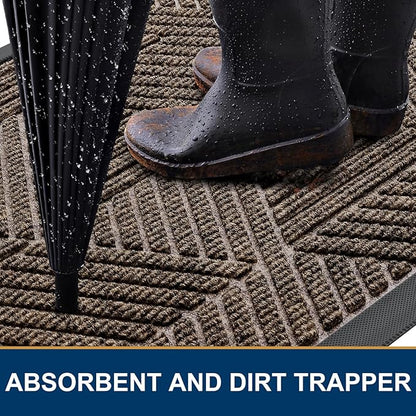 Smiry Front Door Mat Outside Entrance, Heavy Duty Sturdy Natural Rubber Doormat, Trap Dirt and Moisture, Easy Clean Low Profile Mats for Indoor Outdoor Entry, Irregular Triangle (47x32, Brown)