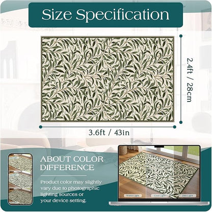 Boho Outdoor Rug - 28" x 43" Front Door Mat Indoor Outside Entrance Non-Slip Washable Outdoor Mat Spring Sage Green Leaf Rug for Entryway Kitchen Bedroom Layered Doormat for Front Porch