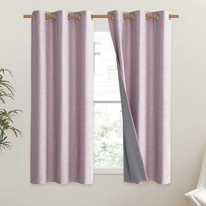 NICETOWN Pink Vintage Linen 100% Blackout Curtains for Classroom, Thermal Insulated Curtains 63" Long, Noise Reducing Window Treatment Drapes for Gym Room, 42" Wide Per Panel, Set of 2