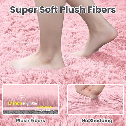 8x10 Area Rug for Living Room: Soft Fluffy Shag Pink Rugs for Bedroom, Non-Slip Large Fuzzy Plush Rug Indoor Floor Carpet for Nursery Kids Boys Girls Room, Dorms, Playroom, Modern Home Decor