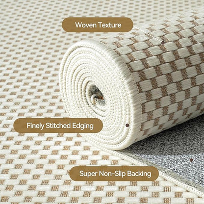 YDKGL 3x5 ft Area Rug Entryway Runner Rug Non Slip Washable, Boho Woven Kitchen Runner Rugs Door Mat Entry Rugs Carpet for Indoor Foyer Backdoor Hallway Floor Bedroom Living Room, Beige