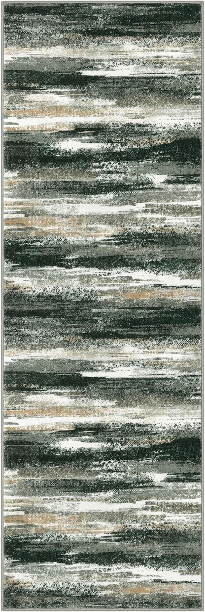 Lansny Modern Abstract Runner Rug 2x6, Forest Green Washable Kitchen Runner Non-Slip Soft Hallway Rug Runner Thin Print Faux Wool Carpet for Entryway Bedroom Laundry Room Indoor Home Decor