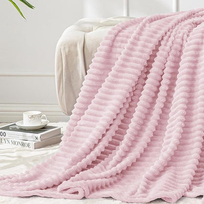BEDELITE Fleece Blanket Twin Size – 3D Ribbed Jacquard Soft and Warm Decorative Fuzzy Blankets – Cozy, Fluffy, Plush Lightweight Throw Blankets for Couch, Bed, Sofa(Cherry Blossom, 60x80 inches)