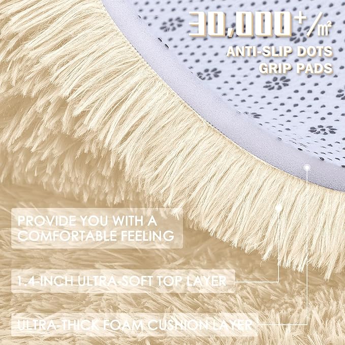 OLANLY 6x9 Machine Washable Large Area Rugs for Living Room, Bedroom, Soft Fluffy Shaggy Bedside Rug, Indoor Floor Carpet for Kids Girls and Boys, Dorms, Nursery, Home Decor Aesthetic, Cream