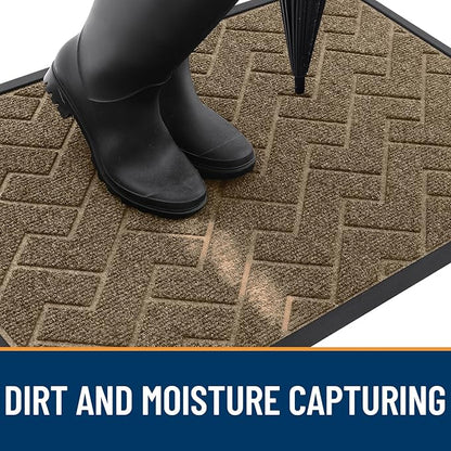 OLANLY Front Door Mat Indoor Outdoor Entrance, Waterproof All-Season, All-Weather Doormat, Sturdy Natural Rubber, Low Profile, Easy Clean Patio Porch Entryway Mat, Herringbone Brick (Brown, 71x47)