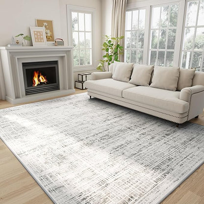 6x9 Area Rugs Washable Rug: Anti-Skid Abstract Modern Living Room Rug Soft Thin Carpets Indoor Floor Non-Shedding Carpet for Bedroom Dining Farmhouse Nursery Home Office (White Gray, 6'x9')