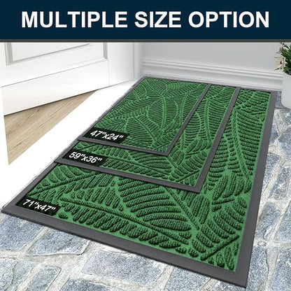 Colorxy Waterproof Doormat, Sturdy Natural Rubber Front Indoor Mat, Non Slip Low Profile Indoor Outdoor Door Mats, Stain and Fade Resistant Floor Mat, Easy Clean Patio Entrance Mat, 47''x24'', Green