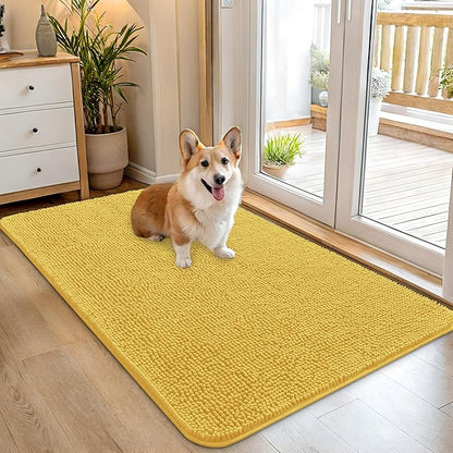 OLANLY Dog Door Mat for Muddy Paws 45x27, Absorbs Moisture and Dirt, Absorbent Non-Slip Washable Doormat, Quick Dry Chenille Mud Mat for Dogs, Entry Indoor Entryway Carpet for Inside Floor, Yellow