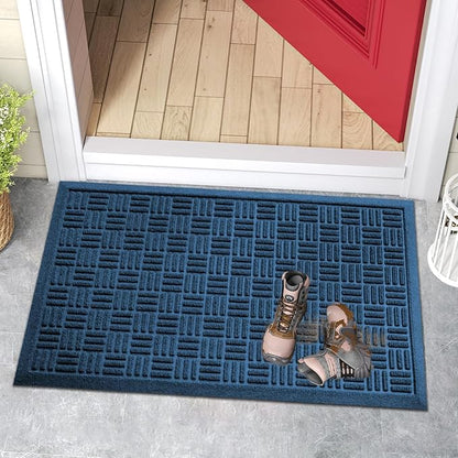 Mibao Front Door Mat Indoor Outdoor Entrance, Dirt Trapping Waterproof All-Season, All-Weather Doormat, Non-Slip Durable Natural Rubber Low Profile Easy Clean Patio Entrance Mat, 29.5" x 17", Blue