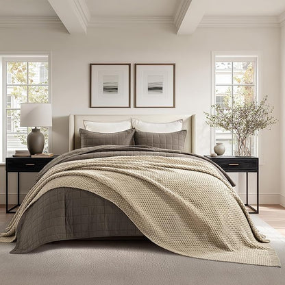 EVERGRACEHOME Chunky Chenille Knit Throw Blanket for Couch, Soft Luxurious Oversized Queen Moss Stitch Blanket for Bed, Cozy Farmhouse Knitted Throw for Sofa, Sand Dune, 90" x 90"