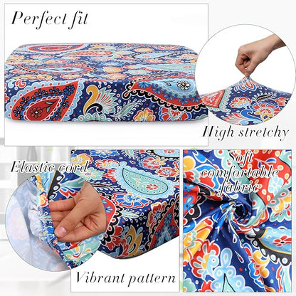 Newwiee 8Pcs Patio Cushion Covers Stretch Outdoor Cushion Cover Replacement for Patio Furniture Sofa Couch Slipcovers, Soft Flexibility Washable Furniture Protector(Waterproof Paisley,Vivid Color)