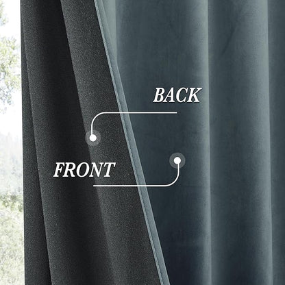 RYB HOME Dusty Blue Velvet Drapes for Baby Boy Bedroom, Thermal Insulated, Light Blocking, Floor-Length Velvet Curtains with Hook Belt for Modern Home Decor, 52" W x L84 L, 2 Panels Set