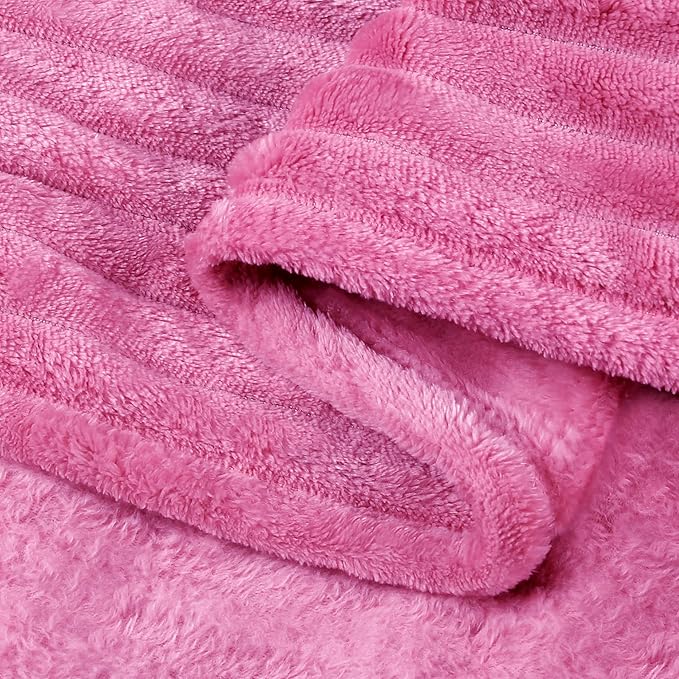BEDELITE Fleece Throw Blanket for Couch – 3D Ribbed Jacquard Soft and Warm Decorative Fuzzy Blanket – Cozy, Fluffy, Plush Lightweight Hot Pink Throw Blankets for Bed, Sofa, 50x60 inches