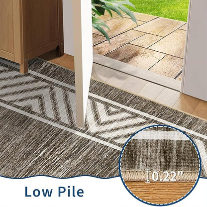 GarveeHome Washable Hallway Rug 2x6 Narrow Modern Bordered Floor Runner, Non-Shedding Contemporary Bedside Rug, Foldable Ultra-Thin Carpet Runner for Bedroom, Kitchen, Laundry Room, Brown