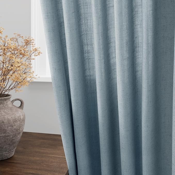 Nanspring Light Blue Linen Curtains 72 Inch Length for Living Room Semi Sheer Light Filtering Door Drapes 2 Panels Set for Kids Bedroom Light Filtering Back Tab Rod Pocket Modern Farmhouse Decor 52x72