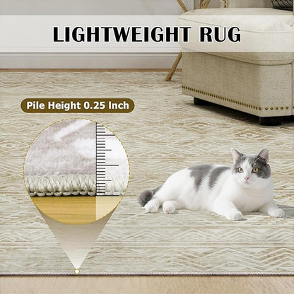 6x9 Area Rugs Washable Rug: Anti-Skid Abstract Modern Living Room Rug Soft Thin Carpets Indoor Floor Non-Shedding Carpet for Bedroom Dining Farmhouse Nursery Home Office (Beige/Light Brown, 6'x9')