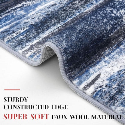 Lansny Modern Abstract Runner Rug 2x6, Navy Blue Washable Kitchen Runner Non-Slip Soft Hallway Rug Runner Thin Print Faux Wool Carpet for Entryway Bedroom Laundry Room Indoor Home Decor