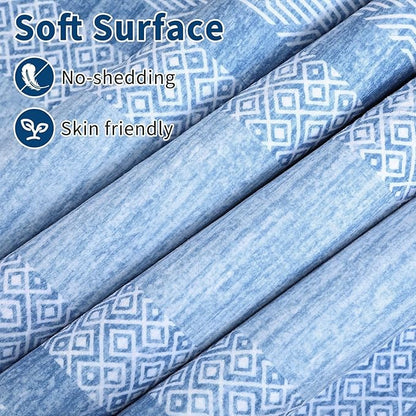 GarveeHome 9x12 Large Modern Light Blue Area Rug Distressed Bordered Soft Non Shedding Floor Carpet, Geometric Washable Non Slip Low Pile Indoor Area Rug for Living Room, Bedroom