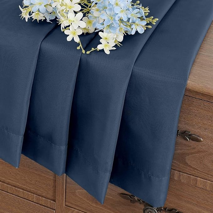 Navy Blue Small Sheer Curtains 2 Panels Set, Kitchen Curtains 36 Inch Length, Elegant Light Filtering Short Window Drapes for Living Room Bedroom, Dual Rod Pocket Design, 2x42Wx36L Inches