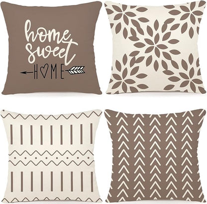 YCOLL Pillow Covers 16x16 Set of 4, Modern Sofa Throw Pillow Cover, Decorative Outdoor Linen Fabric Pillow Case for Couch Bed Car, Khaki