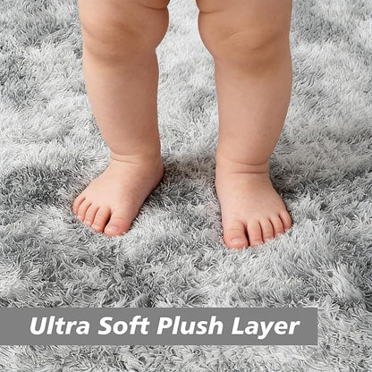 Shag Area Rug for Bedroom 4x6,Fluffy Area Rugs for Living Room,Soft Fuzzy Rug Non-Shedding Indoor Plush Carpet for Kids Bedroom Nursery Dorm Home Decor,Tie-Dyed Grey