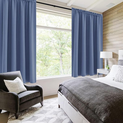 DWCN Blackout Curtains – Thermal Insulated, Energy Saving & Noise Reducing Bedroom and Living Room Curtains, Dusty Blue, W 52x L 54 Inch, Set of 2 Rod Pocket Curtain Panels