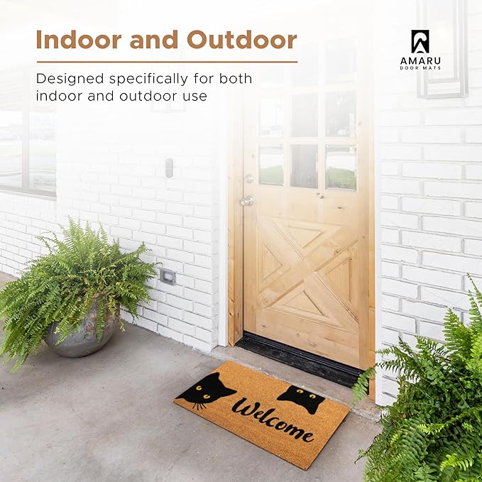 Welcome Cats - 24"x36" - Coir Door Mat with Heavy Duty Backing - Welcome Mats for Entryway, Porch - Anti-Slip PVC & Coconut Fiber Surface - Natural Home Accessories, Minimalist Original Design