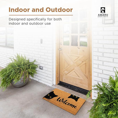 Welcome Cats - 24"x36" - Coir Door Mat with Heavy Duty Backing - Welcome Mats for Entryway, Porch - Anti-Slip PVC & Coconut Fiber Surface - Natural Home Accessories, Minimalist Original Design