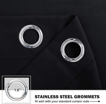 NICETOWN Black Small Window Curtains - Thermal Insulated Home Decor Blackout Grommet Halloween Curtains Drapes for Cafe, Kitchen, Laundry (42W by 36L 1.2 inches Header, Black, 2 Pieces)