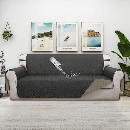 ISSUNTEX Double Protection 100% Waterproof Sofa Covers for Living Room, Couch Covers for 3 Cushion Couch Sofa, Reversible Furniture Protector Sofa Cover for Dogs, Pets, Kids (Sofa, Dark Gray/Beige)