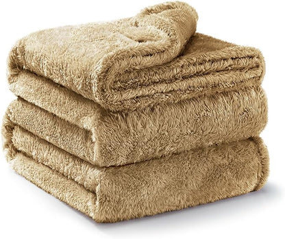 Exclusivo Mezcla Plush Fuzzy Fleece Bed Blanket King Size, Super Soft, Fluffy and Warm Blankets for Couch, Bed, All Season (Brown, 90x104 inches)
