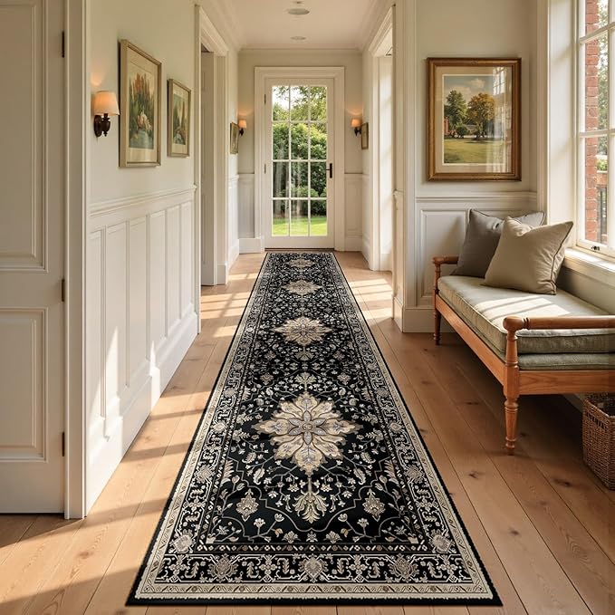 Area Rugs 2'6''x10' Runner Rug Non Slip Washable for Kitchen Hallway Bedroom Beside Laundry Room Bathroom Rug, Floor Carpet, Black Brown Neutral Dark Tan