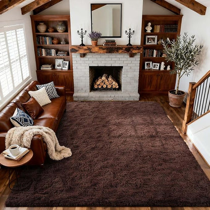 8x10 Ft Extra Large Shag Rugs for Living Room, Ultra Soft Fluffy Furry Area Rugs for Bedroom Indoor Floor, Aesthetic Carpet for Kids Home Decor (Brown)