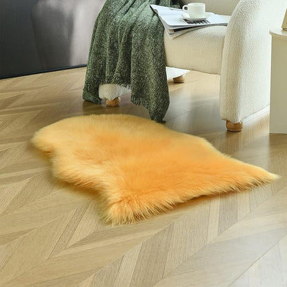 duduta Yellow Faux Sheepskin Rug 2x3 ft, Small Fluffy Shag Fur Rug for Bedroom Dorm Nursery Chair Covers Decor Non Slip