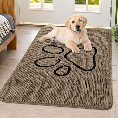 Smiry Dog Door Mat for Muddy Paws, Absorbent Dirt Trapper Non Slip Quick Dry Washable Chenille Mat for Mud Dogs, Entry Rug for Indoor and Outdoor (40x32 Inches, Camel and Black)
