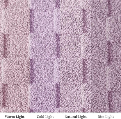 Exclusivo Mezcla Queen Size Flannel Fleece Blanket, Super Soft and Warm Lightweight Checkered Pattern Blanket for All Seasons, 90x90 Inches, Light Purple