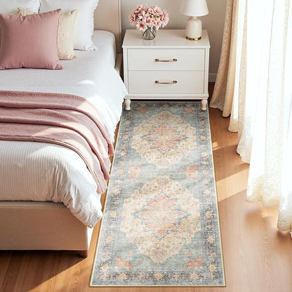 Area Rugs 2'x6' Runner Rug Non Slip Washable for Kitchen Hallway Bedroom Beside Laundry Room Bathroom Rug, Floor Carpet, Blue Orange Red