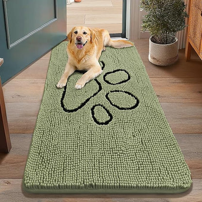 Smiry Dog Door Mat for Muddy Paws, Absorbent Dirt Trapper Non Slip Quick Dry Washable Chenille Mat for Mud Dogs, Entry Rug for Indoor and Outdoor (48x30 Inches, Sage Green and Black)