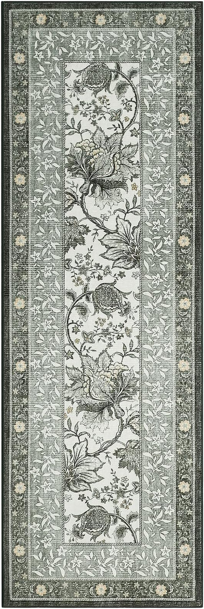 GarveeHome Provence Fog 2x6 Washable Kitchen Runner Rugs Non Slip Vintage Boho Cottage Long Rug for Hallways Bedroom Entryway Bathroom Mat with Rubber Back