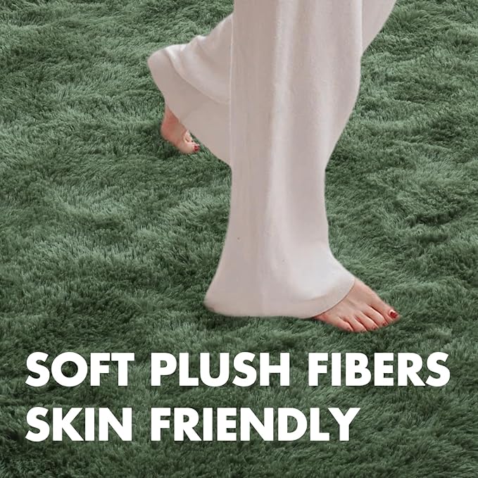 5x7 Ft Shag Green Area Rug for Bedroom Living Room, Ultra Soft Fluffy Furry Rugs for Indoor Floor, Aesthetic Carpet for Kids Home Decor